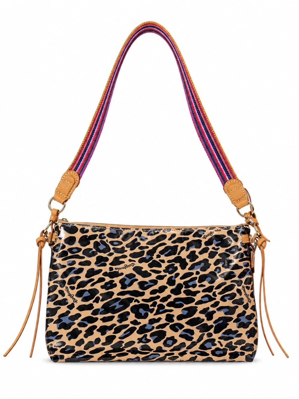 Consuela Leopard Print Shoulder Bag with Colorful Striped Strap